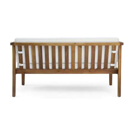 Outdoor 4-Seater Acacia Wood Chat Set With Coffee Table With Cushions, Teak And Beige