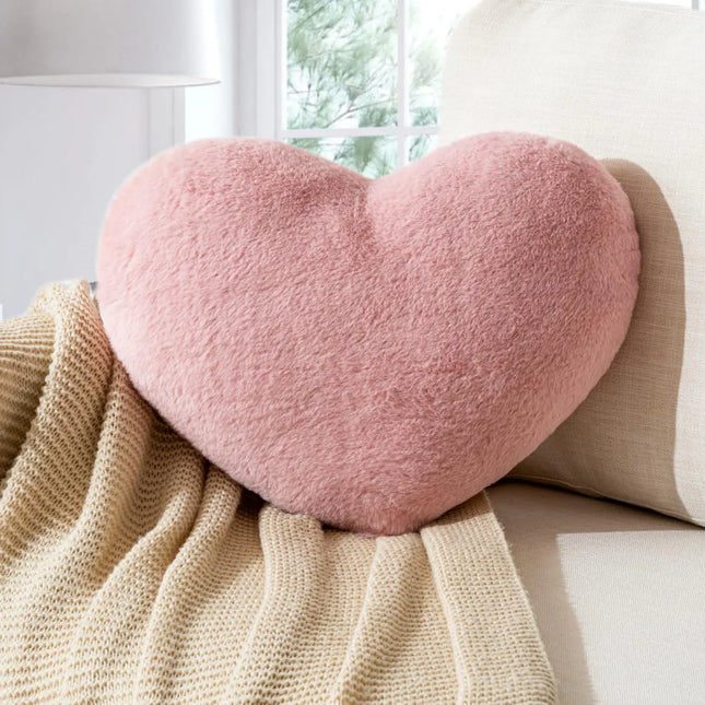 Heart-Shaped Faux Fur Throw Pillow