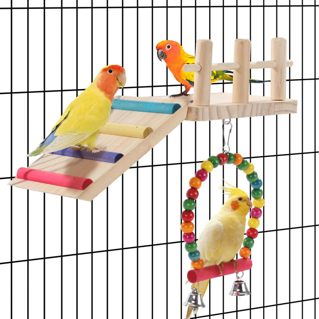 Natural Wood Bird Ladder & Swing Set