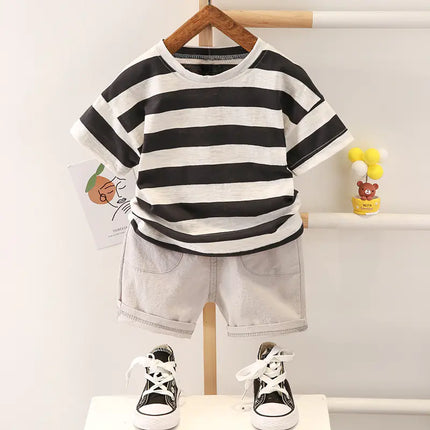 Kids' Striped T-Shirt and Solid Shorts Summer Set