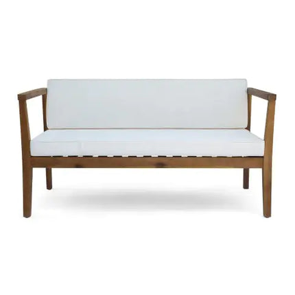 Outdoor 4-Seater Acacia Wood Chat Set With Coffee Table With Cushions, Teak And Beige