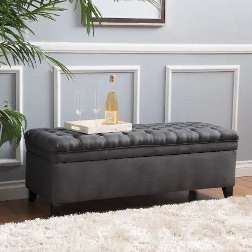 Gray Fabric Storage Bench with Lid
