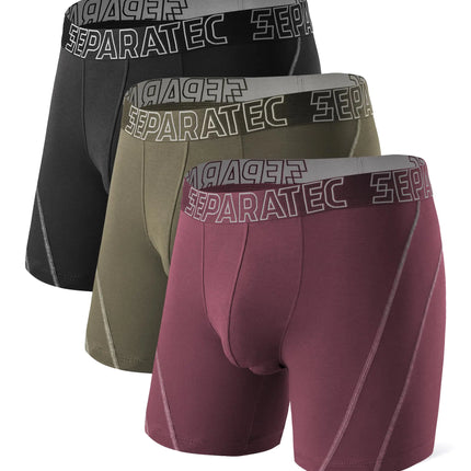 Separatec Dual Pouch Underwear for Men Moisture Wicking Breathable and Soft Mens Underwear Boxer Briefs with Fly 3 or 6 Pack(XXL Olive Green/Black/Grape)