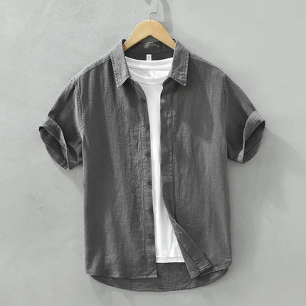 Men's Cotton Linen Short Sleeve Shirt - Vintage Style