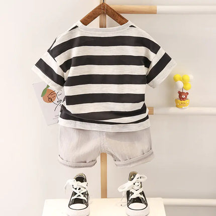 Kids' Striped T-Shirt and Solid Shorts Summer Set