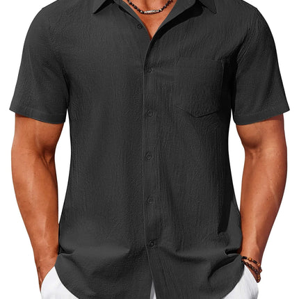 COOFANDY Beach Shirts for Men Short Sleeve Button Up Shirt Mens Summer Tropical Shirts Black