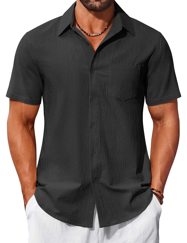COOFANDY Beach Shirts for Men Short Sleeve Button Up Shirt Mens Summer Tropical Shirts Black