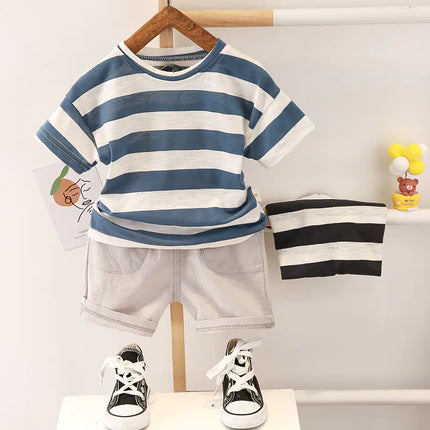 Kids' Striped T-Shirt and Solid Shorts Summer Set