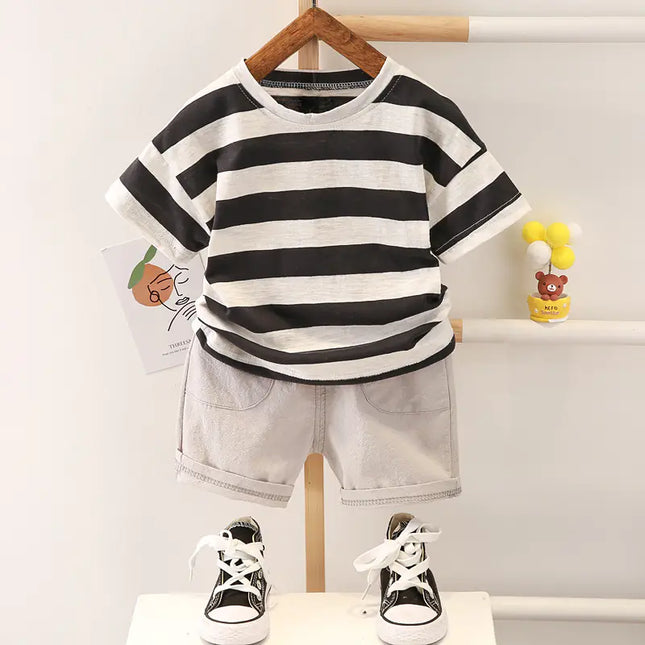 Kids' Striped T-Shirt and Solid Shorts Summer Set
