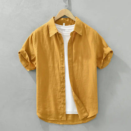 Men's Casual Loose Linen Short Sleeve Shirt - White