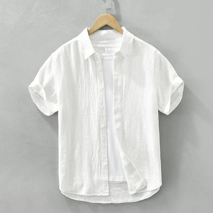Men's Cotton Linen Short Sleeve Shirt - Vintage Style