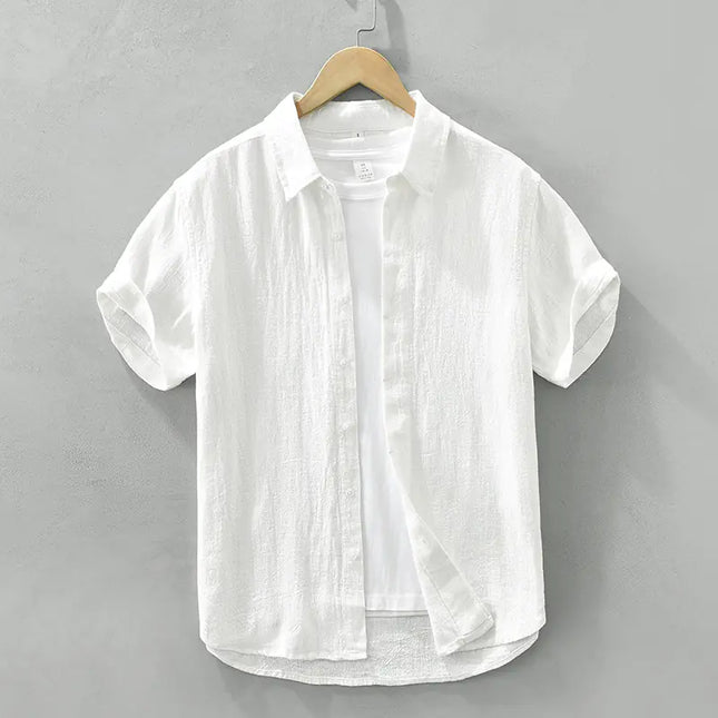 Men's Cotton Linen Short Sleeve Shirt - Vintage Style