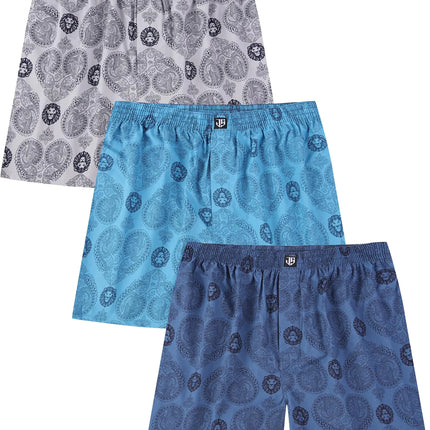 Jveyvth Mens Boxers Underwear 100% Cotton Printed Woven Boxers for Men Pack Boxer Shorts