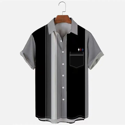 Men's Striped Color Block Casual Lapel Short Sleeve Shirt
