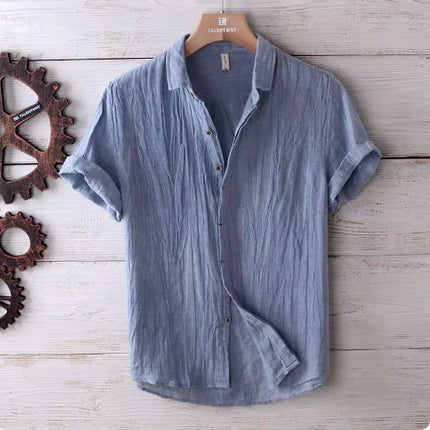 Men's Fashion Solid Color Retro Distressed Linen Shirt