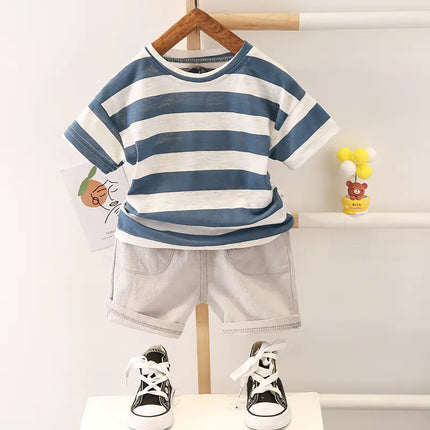 Kids' Striped T-Shirt and Solid Shorts Summer Set