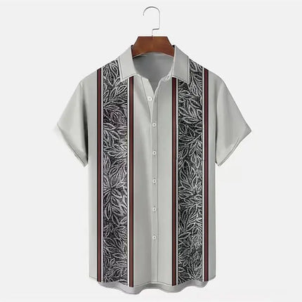 Men's Striped Color Block Casual Lapel Short Sleeve Shirt