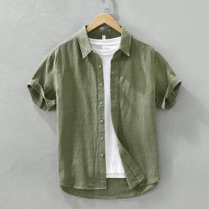 Men's Cotton Linen Short Sleeve Shirt - Vintage Style