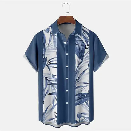 Men's Striped Color Block Casual Lapel Short Sleeve Shirt