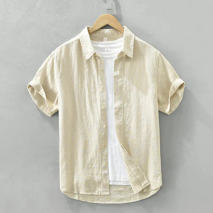 Men's Cotton Linen Short Sleeve Shirt - Vintage Style