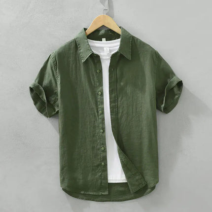Men's Casual Loose Linen Short Sleeve Shirt - White