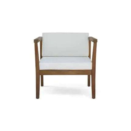 Outdoor 4-Seater Acacia Wood Chat Set With Coffee Table With Cushions, Teak And Beige
