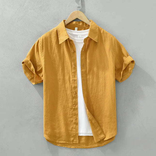 Men's Casual Loose Linen Short Sleeve Shirt - White